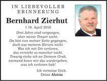 Traueranzeige Bernhard Zierhut