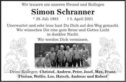 Traueranzeige Simon Schranner