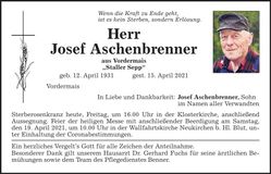 Traueranzeige Josef Aschenbrenner