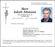Traueranzeige Jakob Altmann