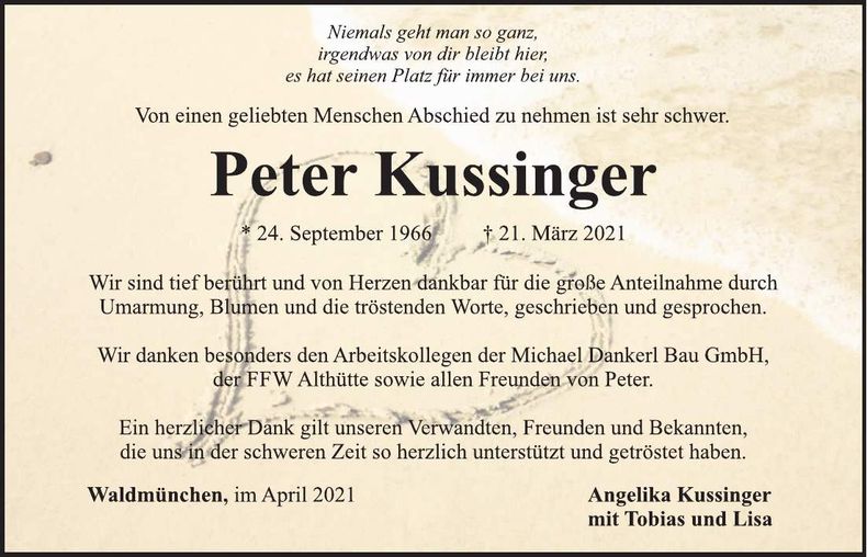 Traueranzeige Peter Kussinger