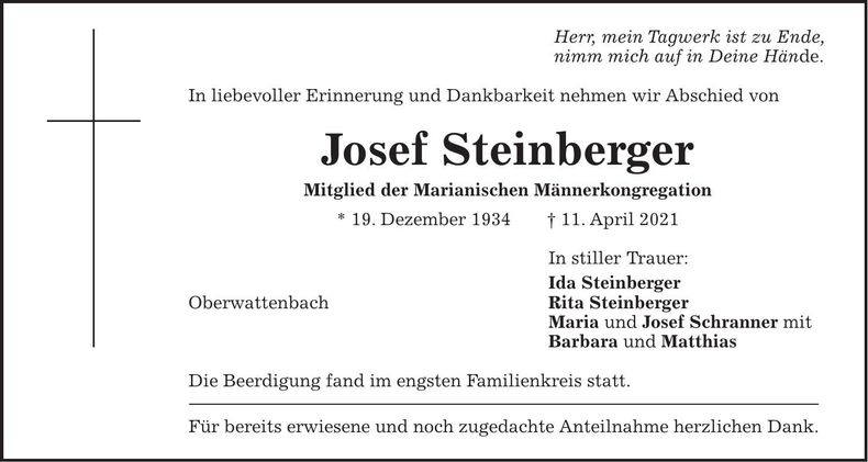 Traueranzeige Josef Steinberger