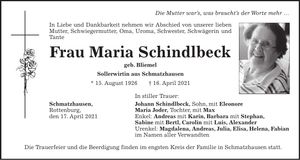 Traueranzeige Maria Schindlbeck