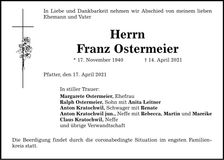 Traueranzeige Franz Ostermeier