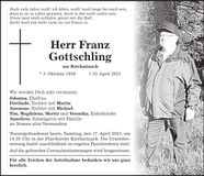Traueranzeige Franz Gottschling
