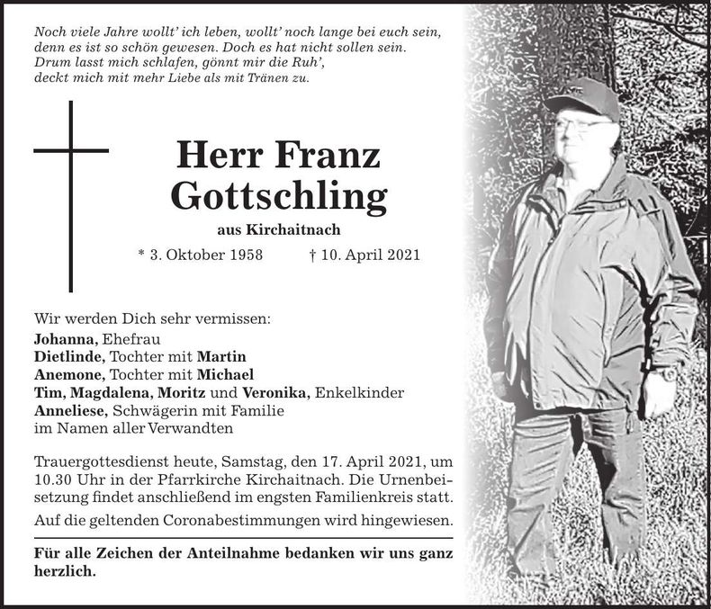 Traueranzeige Franz Gottschling