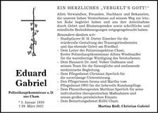 Traueranzeige Eduard Gabriel