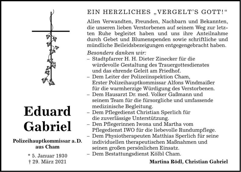 Traueranzeige Eduard Gabriel
