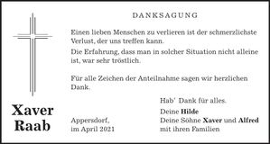 Traueranzeige Xaver Raab