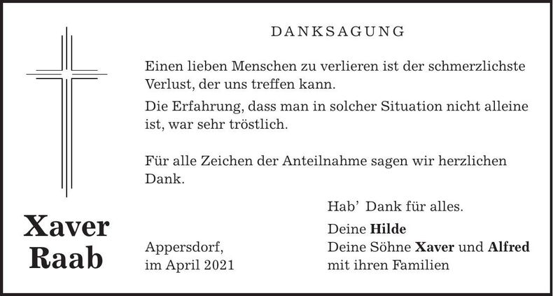 Traueranzeige Xaver Raab