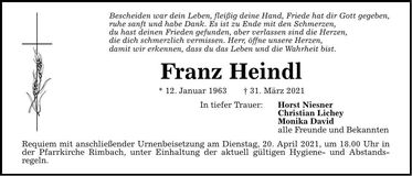 Traueranzeige Franz Heindl
