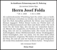 Traueranzeige Josef Folda