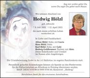 Traueranzeige Hedwig Hölzl