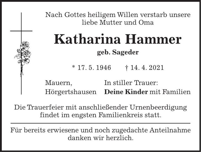 Traueranzeige Katharina Hammer