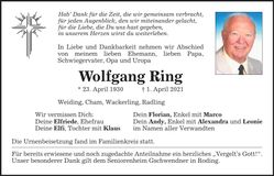 Traueranzeige Wolfgang Ring