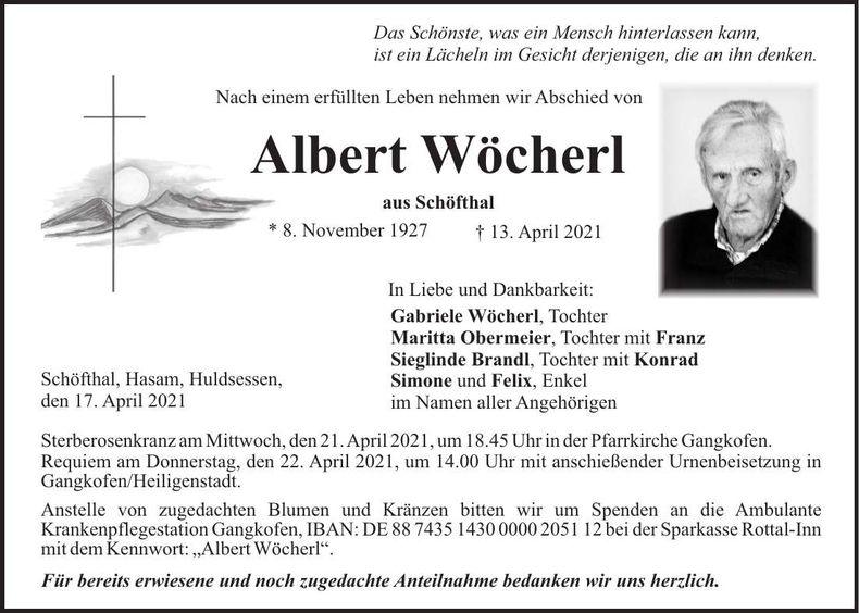 Traueranzeige Albert Wöcherl