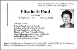 Traueranzeige Elisabeth Paul