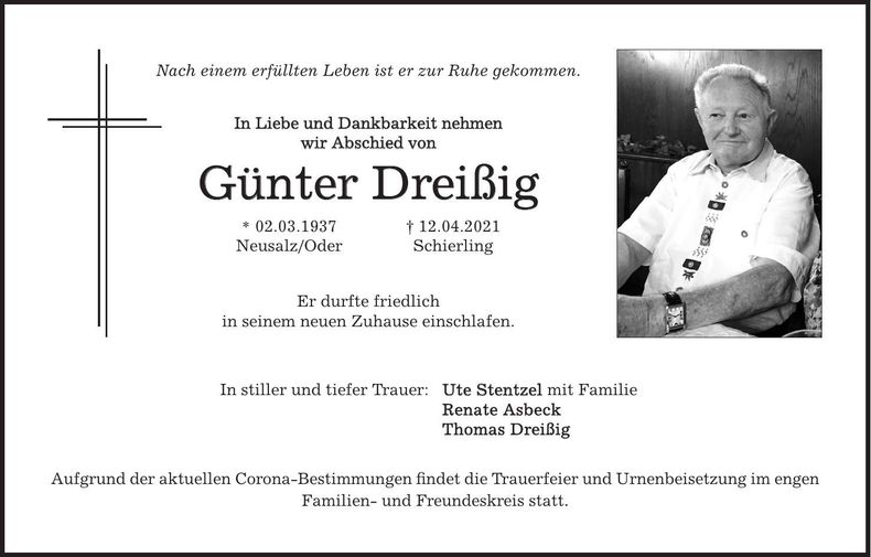 Traueranzeige Günter Dreißig