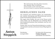 Traueranzeige Anton Steppich