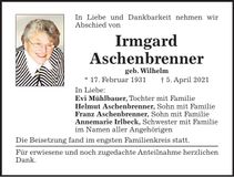 Traueranzeige Irmgard Aschenbrenner