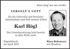 Traueranzeige Karl Högl