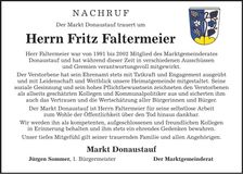 Traueranzeige Fritz Faltermeier