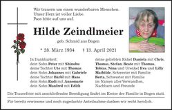Traueranzeige Hilde Zeindlmeier