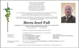 Traueranzeige Josef Fuß