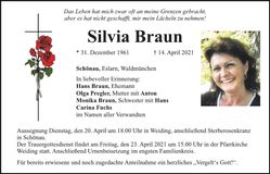 Traueranzeige Silvia Braun