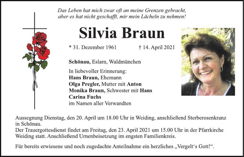 Traueranzeige Silvia Braun