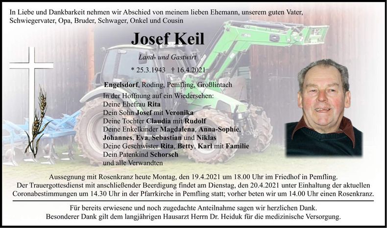 Traueranzeige Josef Keil