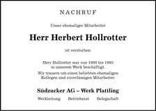 Traueranzeige Herbert Hollrotter
