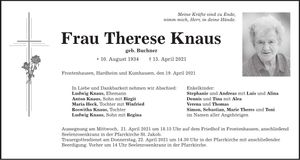 Traueranzeige Therese Knaus