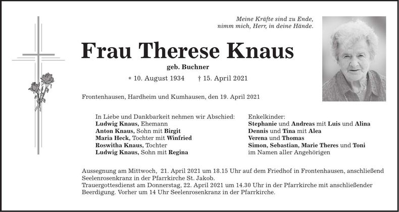 Traueranzeige Therese Knaus