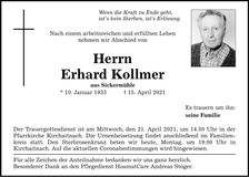 Traueranzeige Erhard Kollmer