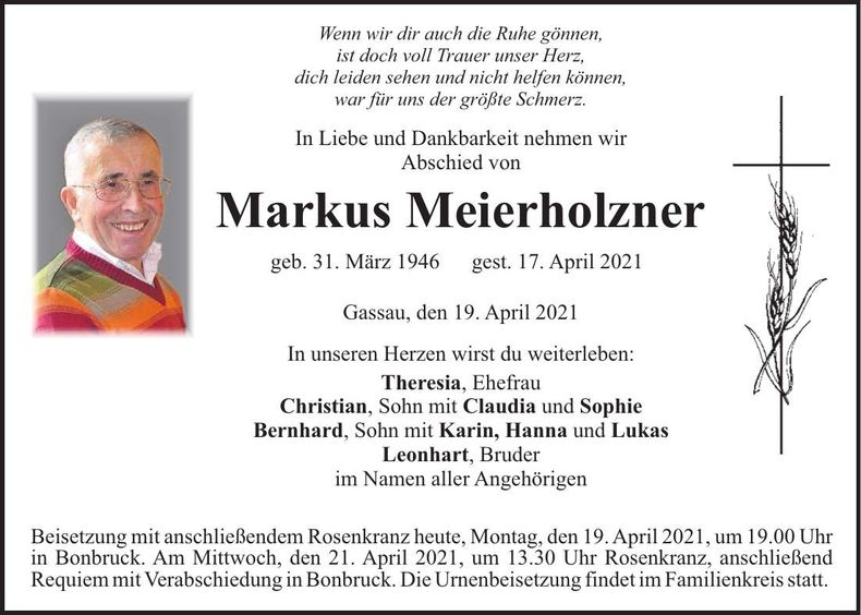 Traueranzeige Markus Meierholzner