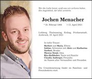 Traueranzeige Jochen Menacher