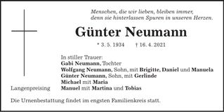 Traueranzeige Günter Neumann