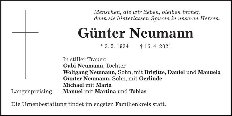 Traueranzeige Günter Neumann