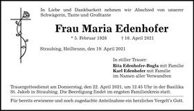 Traueranzeige Maria Edenhofer