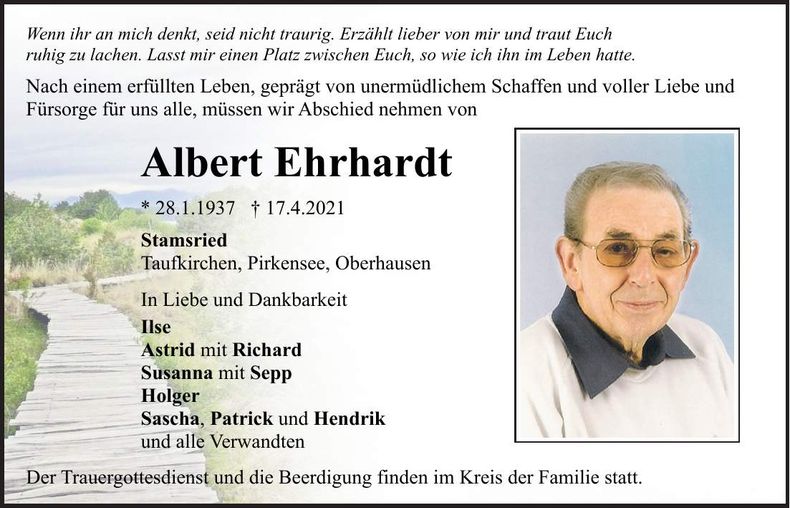 Traueranzeige Albert Ehrhardt