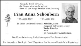 Traueranzeige Anna Schönborn