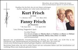 Traueranzeige Kurt und Fanny Frisch
