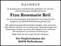 Traueranzeige Rosemarie Reil