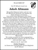 Traueranzeige Jakob Altmann