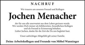 Traueranzeige Jochen Menacher