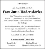 Traueranzeige Jutta Hadersdorfer
