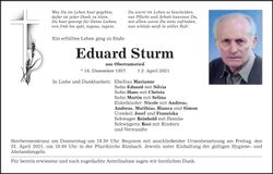 Traueranzeige Eduard Sturm