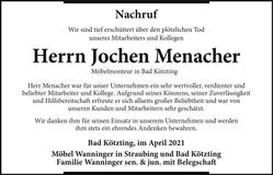 Traueranzeige Jochen Menacher