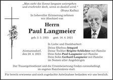 Traueranzeige Paul Langmeier
